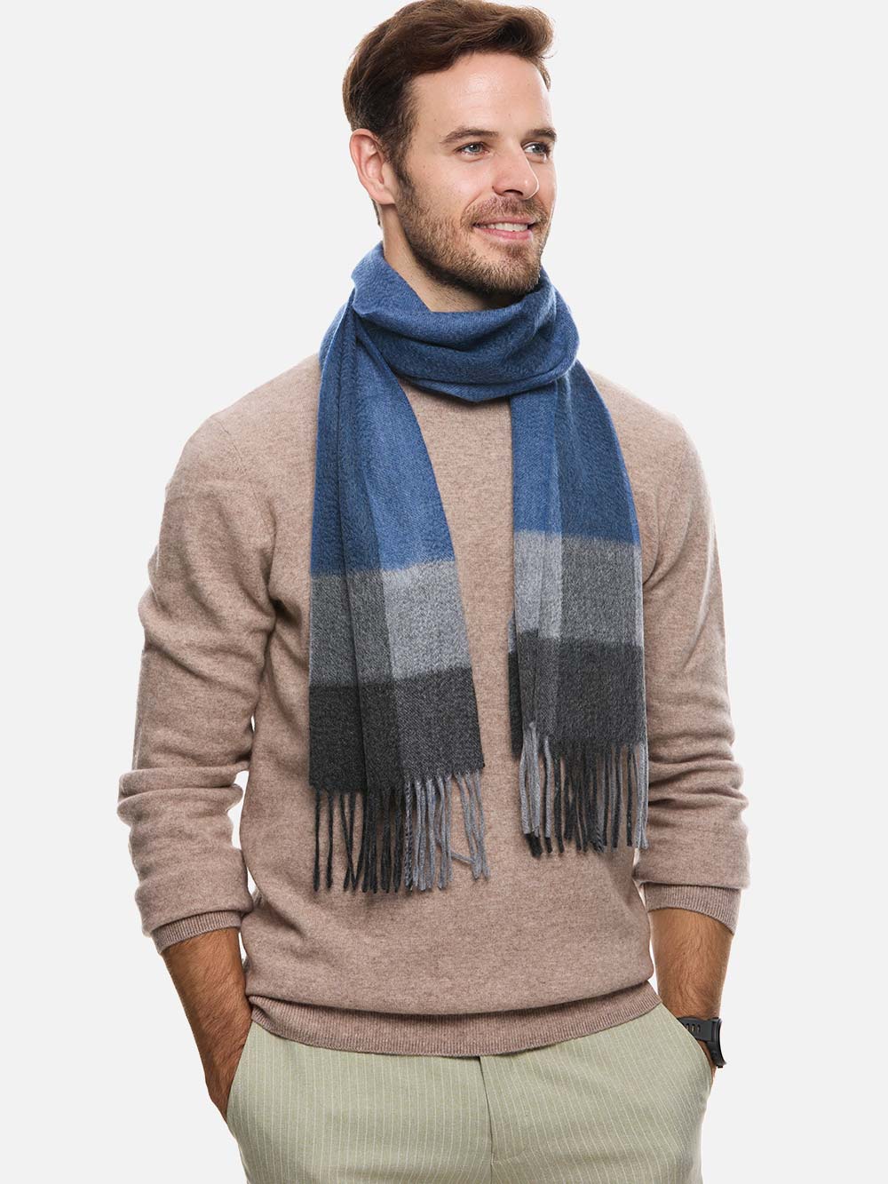 Blue Gray Basic Mens Cashmere Scarf