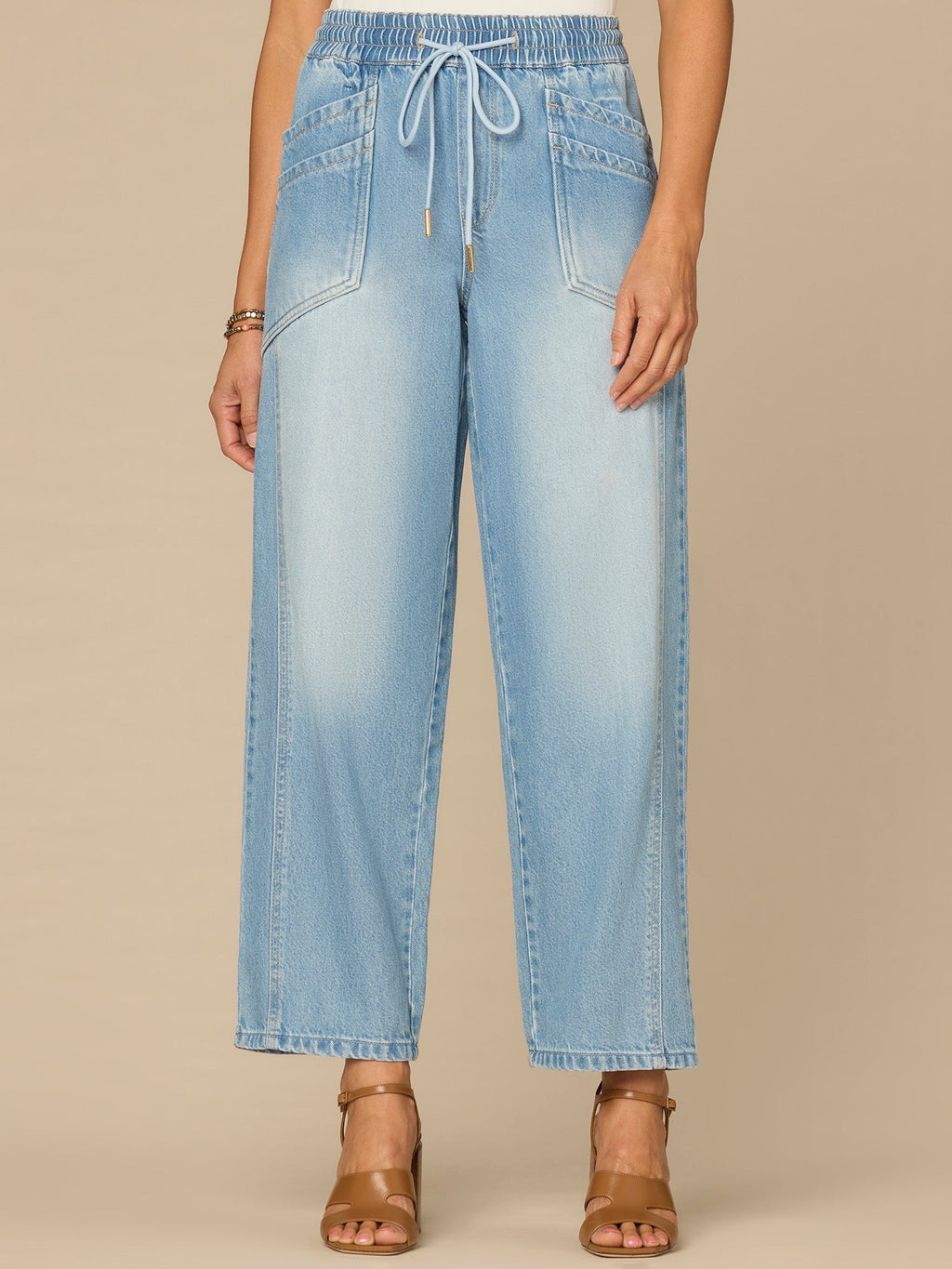 "Ab"leisure Skyrise Drawstring Waist Double Pocket Barely Barrel Jeans