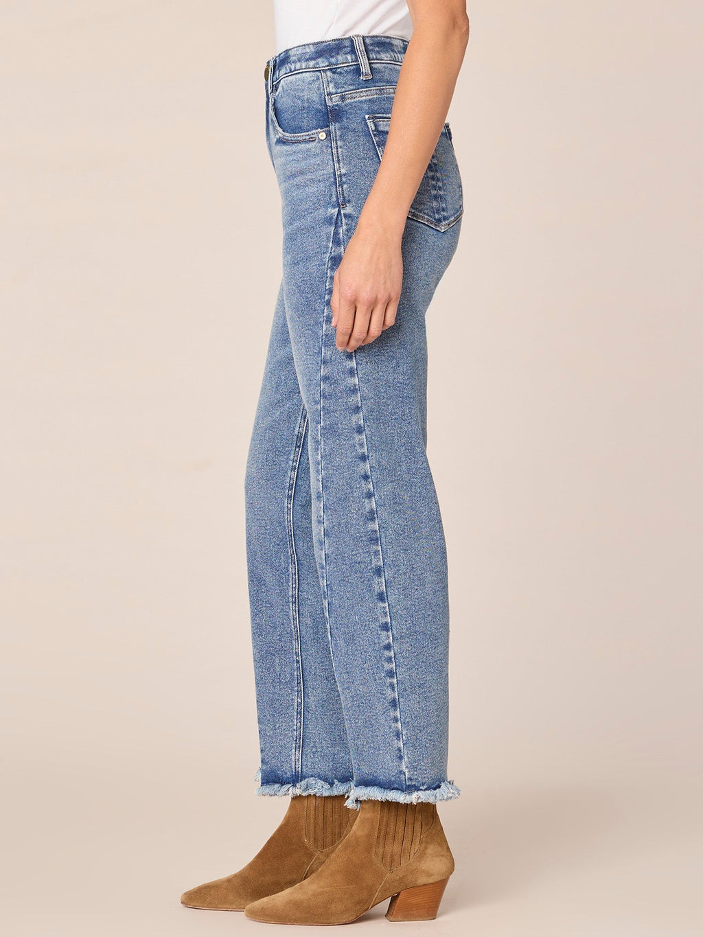 "Ab"solution High Rise Ankle Length Straight Leg Jeans with Fray Hem