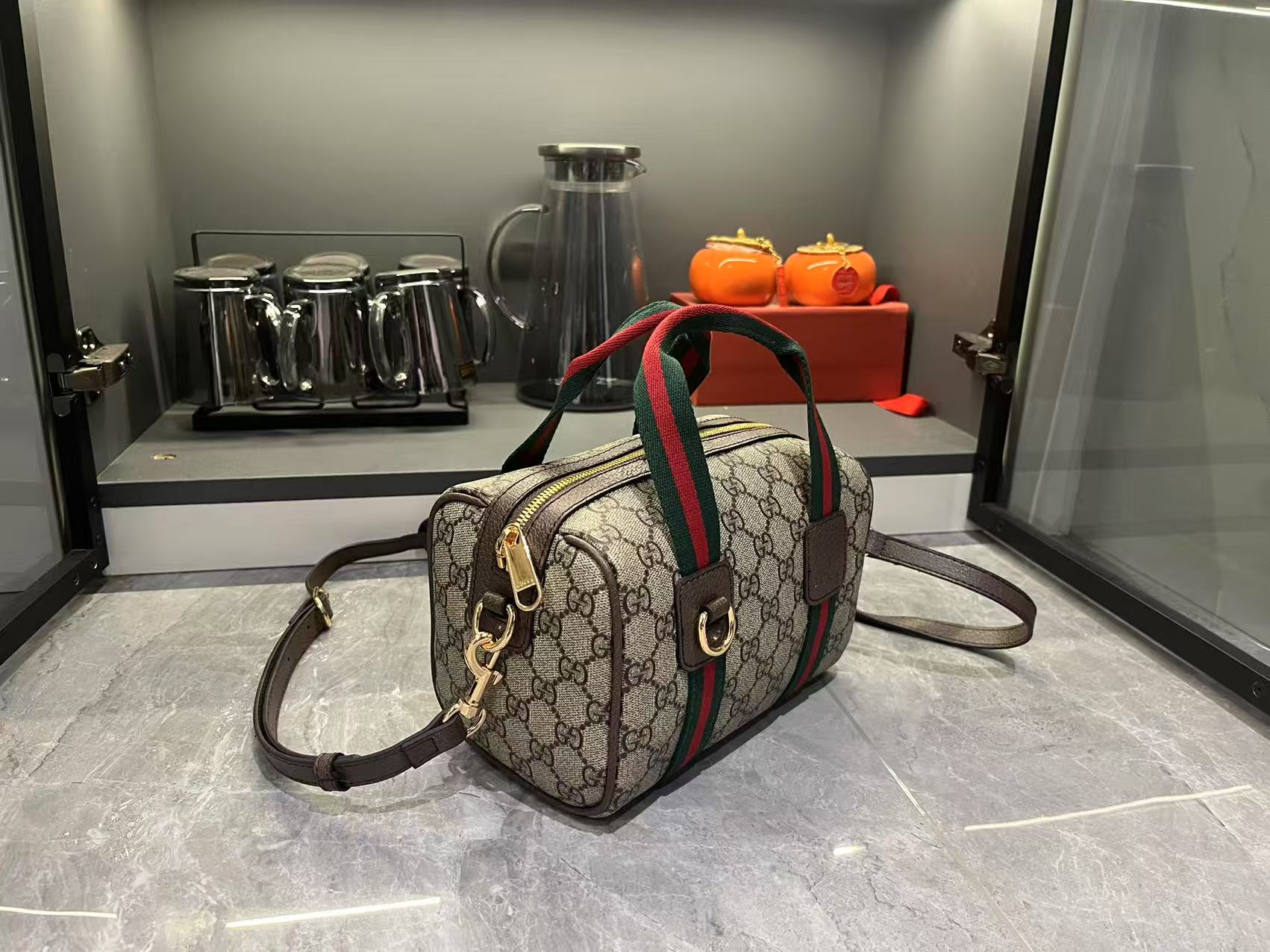 Gucci Mini GG Handbag - Beige and dark brown
