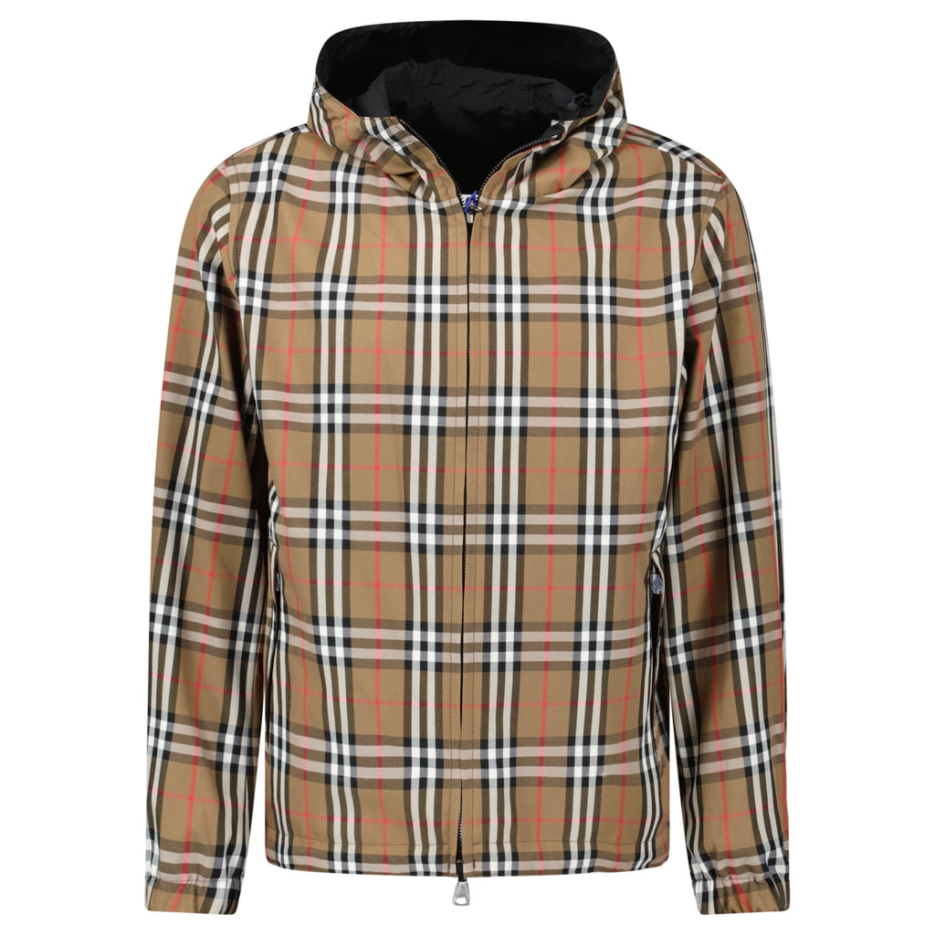 Burberry 'Stanford' Zip-Up Check Reversible Hooded Jacket Black & Check