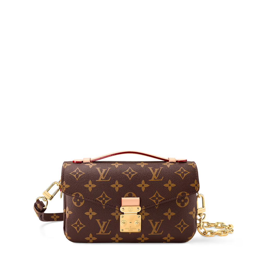LV Pochette Métis East West Monogram Canvas Handle Crossbody Bag with Chain Strap and Leather Trim (21.5 x 13.5 x 6) cm
